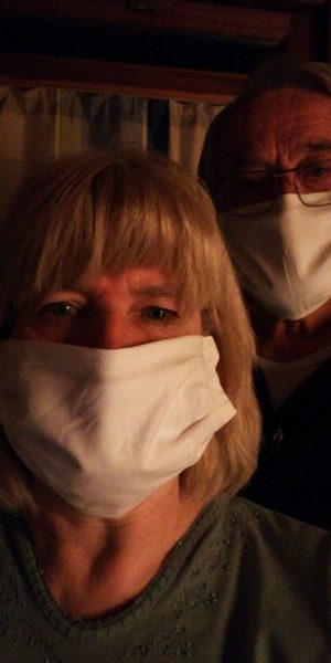 Ilse and Karlheinz wearing their homemade masks