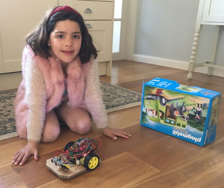 Ramsbury Primary School pupil with a robot!