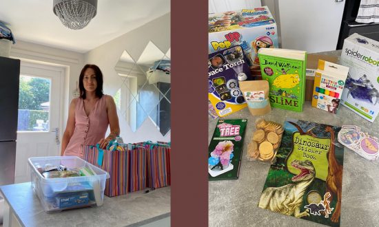 Leah Weeks with the contents of a 'Happy Bag'