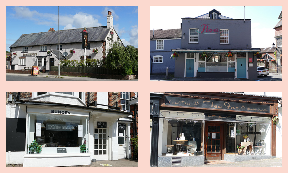 Four of Marlborough's participating restaurants and cafes - clockwise from top left:  The Roebuck; Pino's; Tea Inc; Bunce's