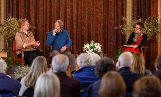 Jessie Greeengrass, Jonathon Porritt and Rosie Goldsmith in the Town Hall Assembly Room on Saturday afternoon. Pic: Ben Phillips Photography