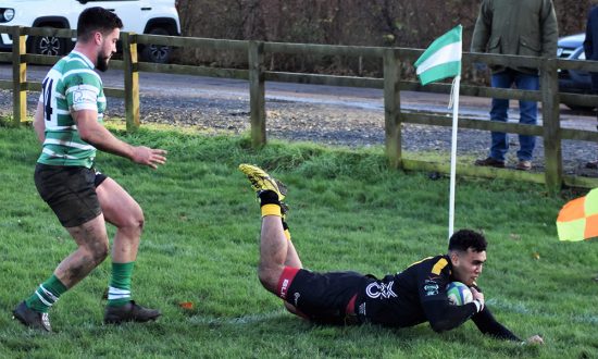 Lotima Havili, debuting for Marlborough dives over for his first try for the club