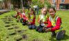 Marlborough St Mary's pupils (l-r) Oliver, Harry, Juliet, Annabel, Jessica and Pippa about to start planting St Peters
